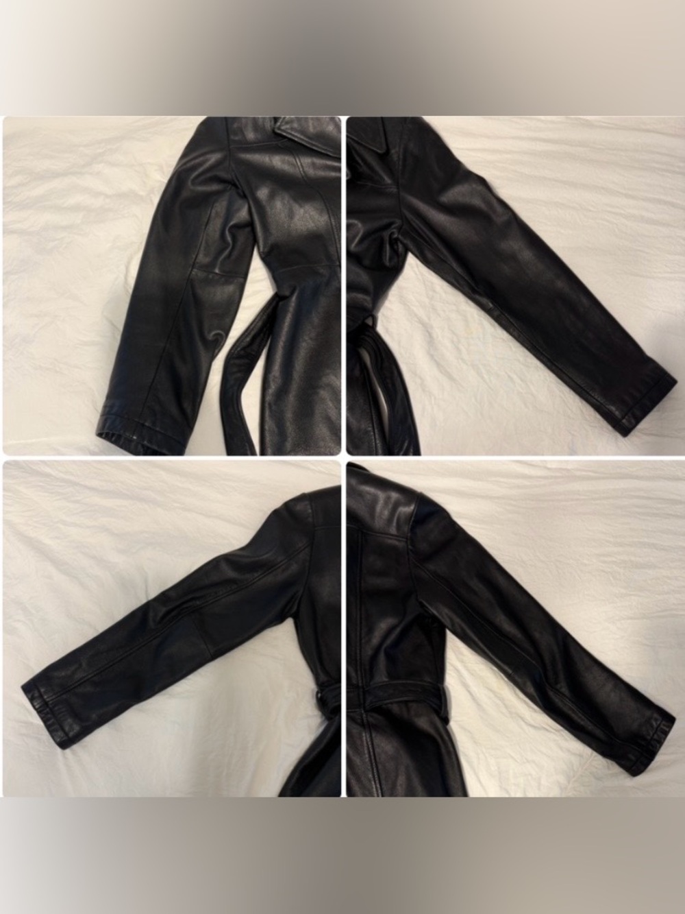 Vintage Jacqueline Ferrar Black Leather Jacket Belted Trench Coat Y2K 90s - Picture 9 of 16